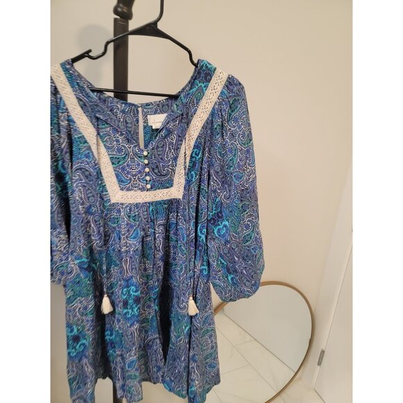 Anthropologie Lissa Boho Blue Printed Dress Romper Size M - Picture 2 of 9